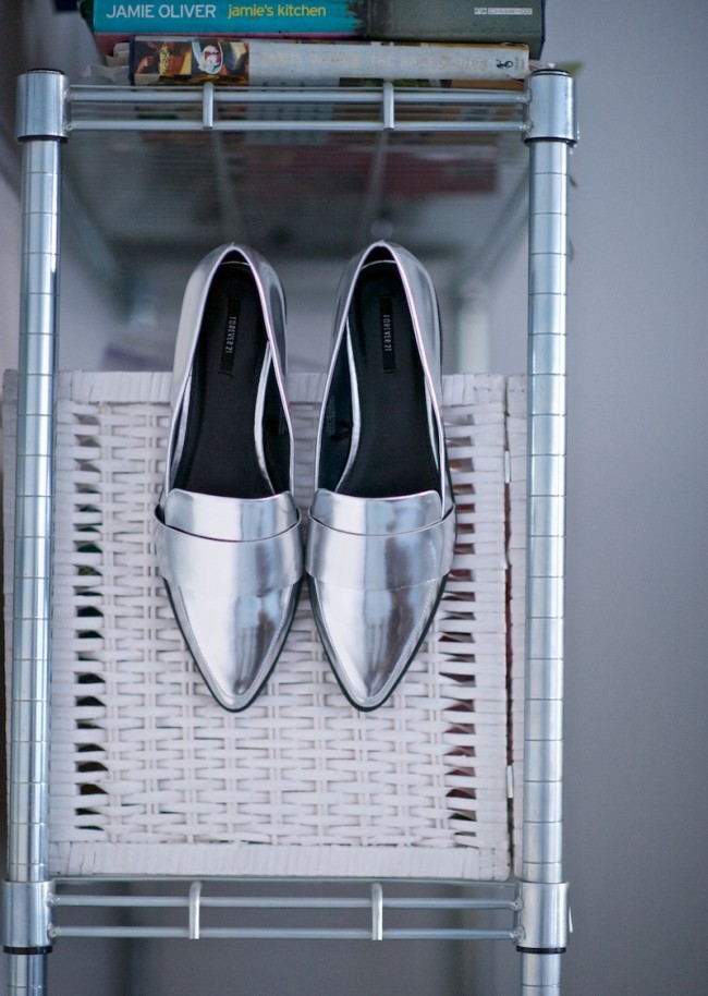 silver pointy loafers