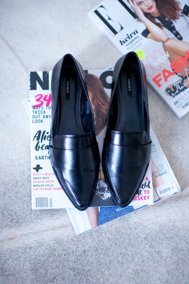pointy black loafers