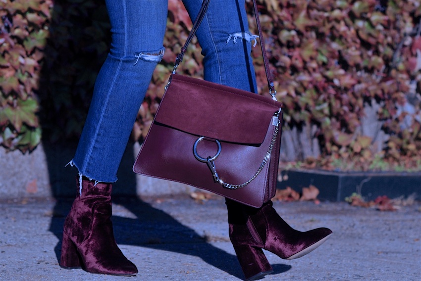 Chloe faye bag in dark purple with steve madden red velvet boots