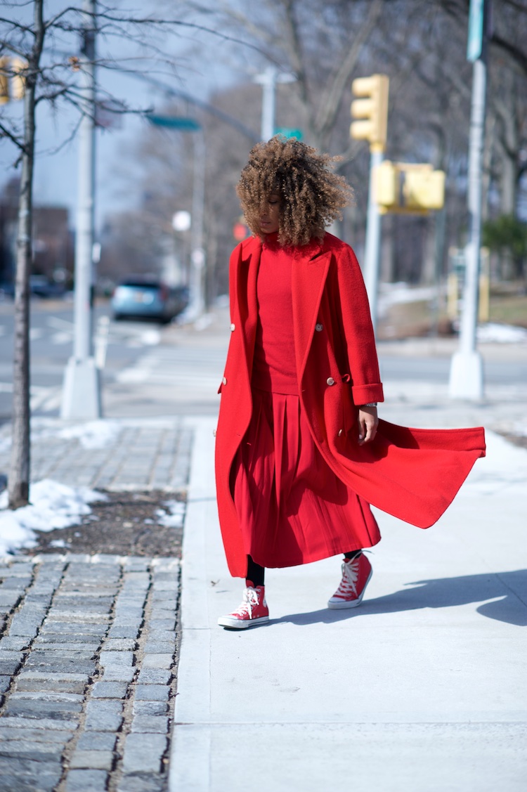 long red vintage red coat
