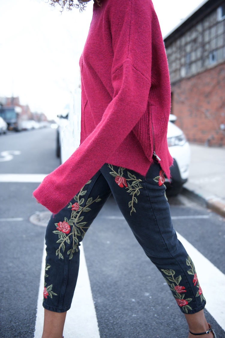 Topshop embroidered floral jeans