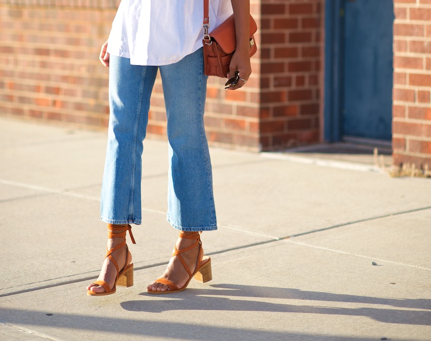 cropped denim flare jeans