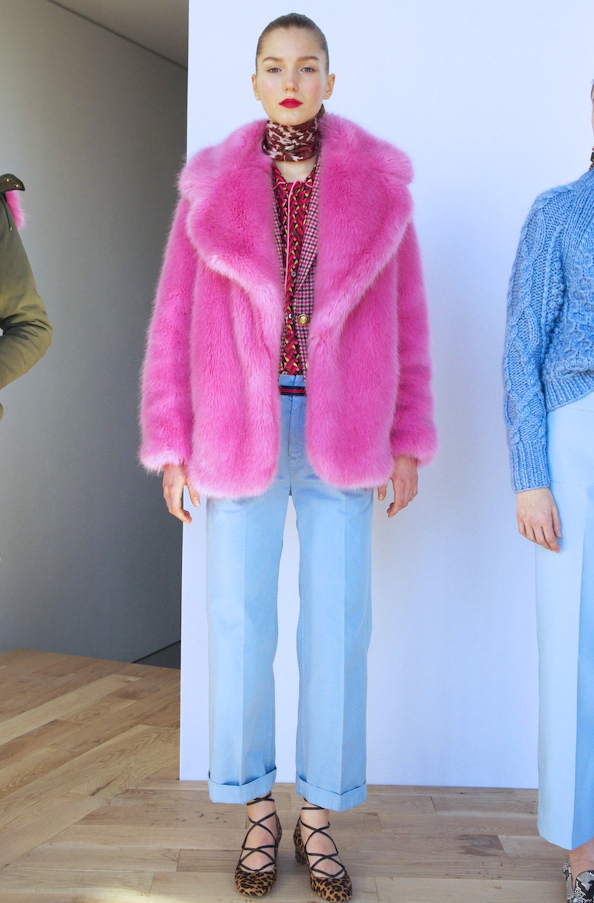 JCrew faux fur pink coat