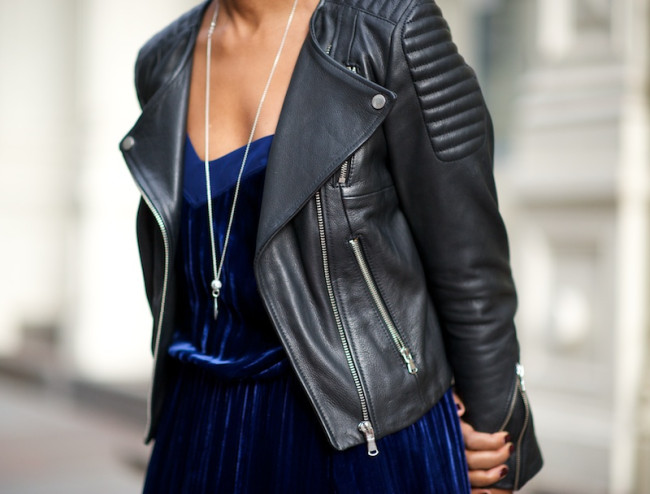 Black leather biker jacket