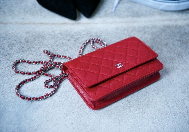 Chanel red wallet on a chain