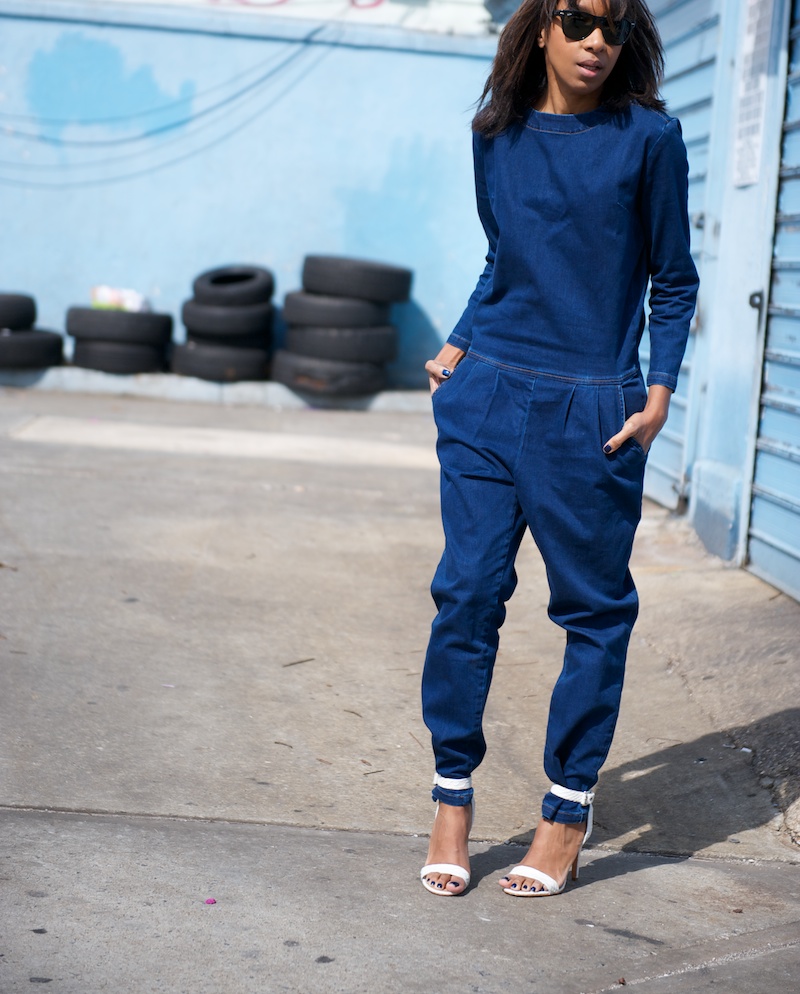 Denim Jumpsuit + White Python