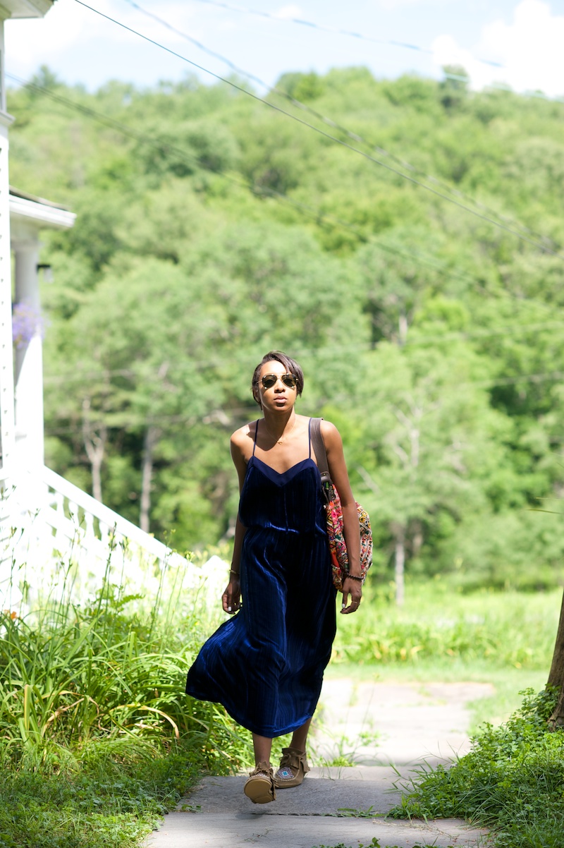 blue slip dress
