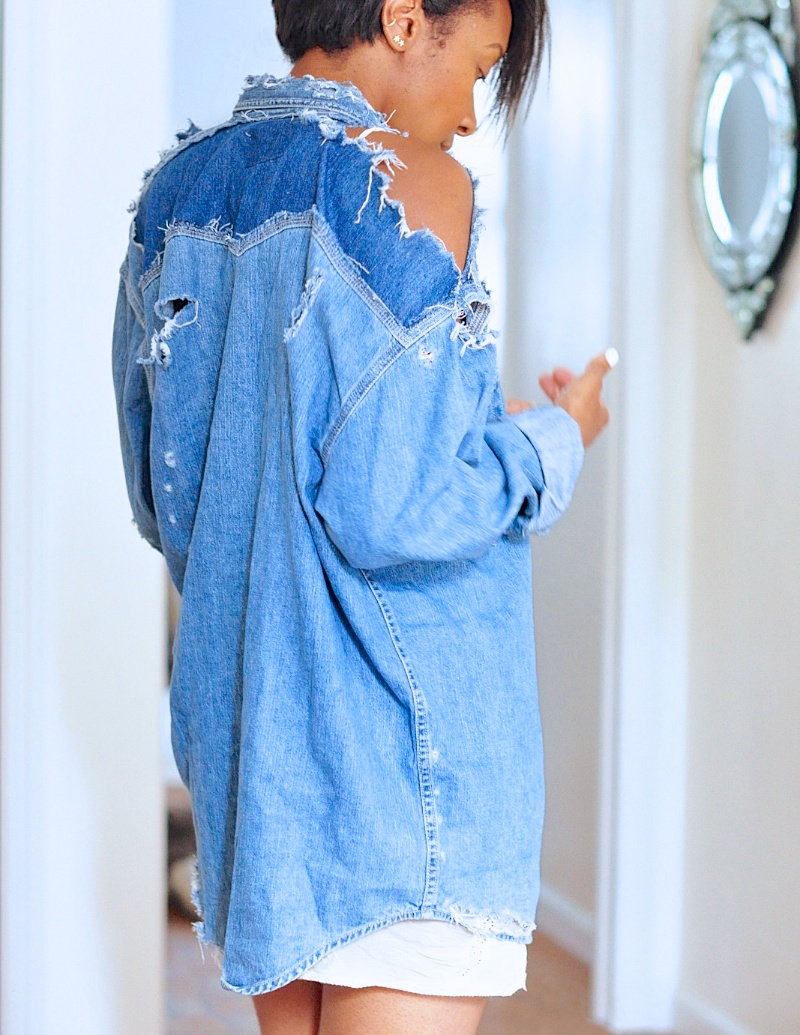 ripped denim shirt