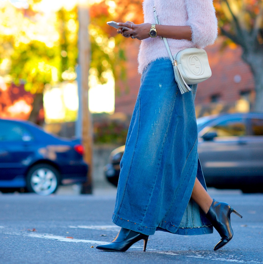 maxi denim skirt