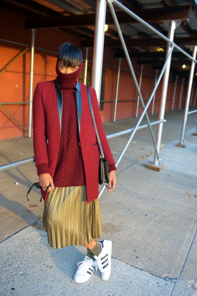 metallic pleated skirts