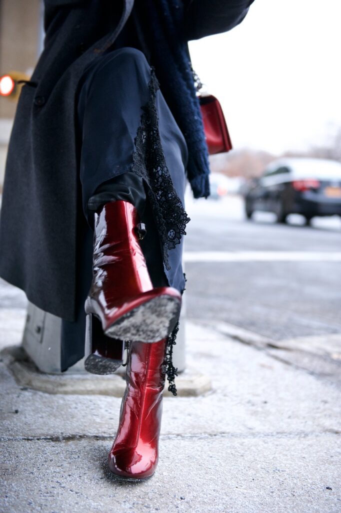 red patent leather boots
