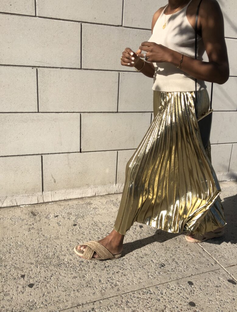 metallic pleated skirt