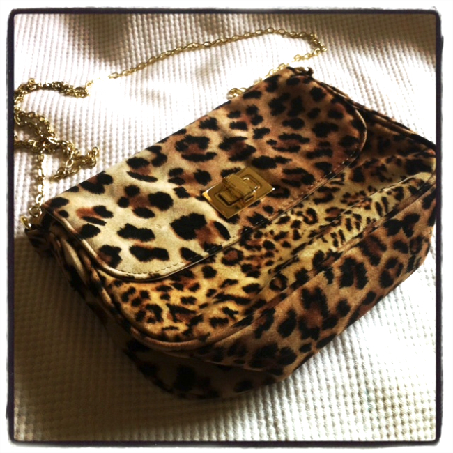 vintage leopard print bag found on eBay