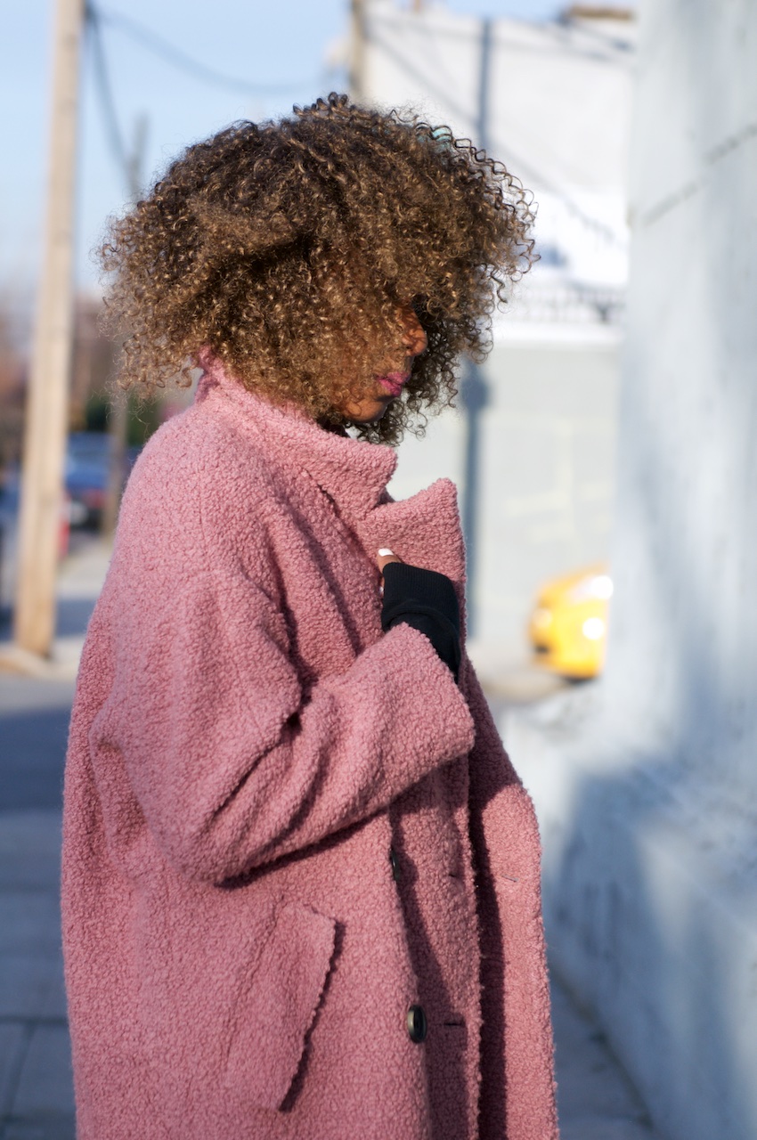 Karen Blanchard wearing a Topshop teddy coat