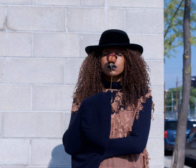 lace maxi dress with black fedora and NYX metal lipstick