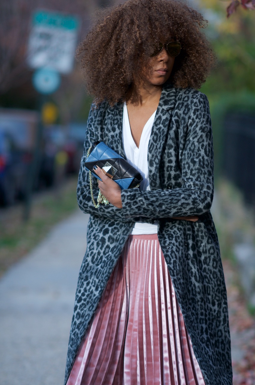 pink velvet pleated skirt