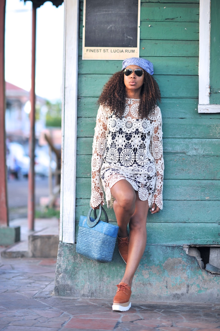 karen blanchard the fashion blogger wearing ray ban sunglasses and stella mmcartney platform shoes