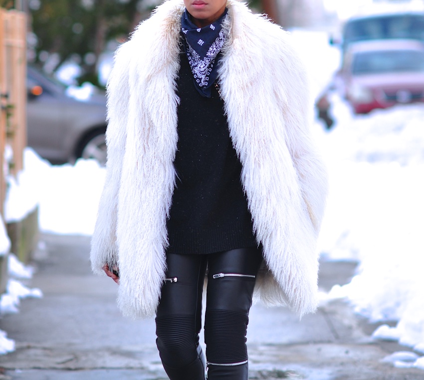 white faux fur coats