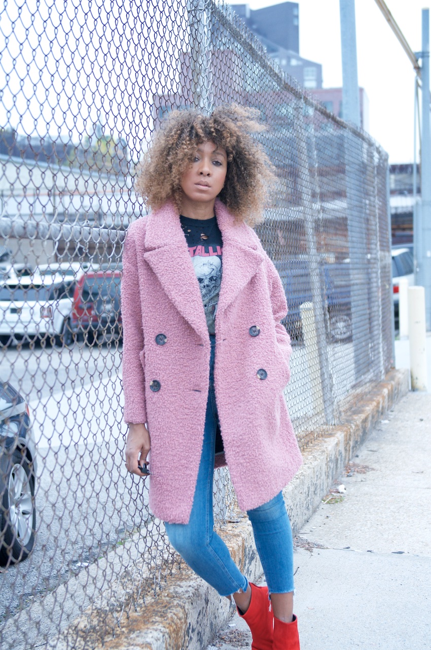 pink oversized teddy coat