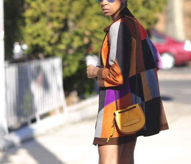 suede patchwork coat