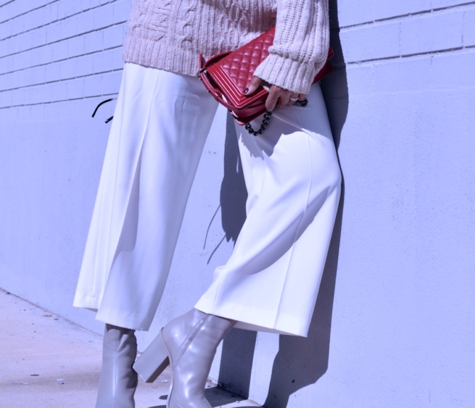 grey platform ankle boots with Chanel medium red boy bag