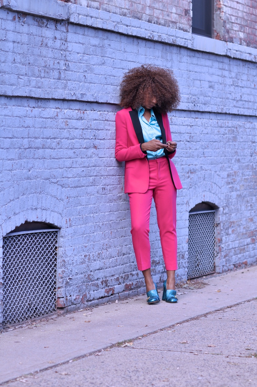 Pink trouser suit