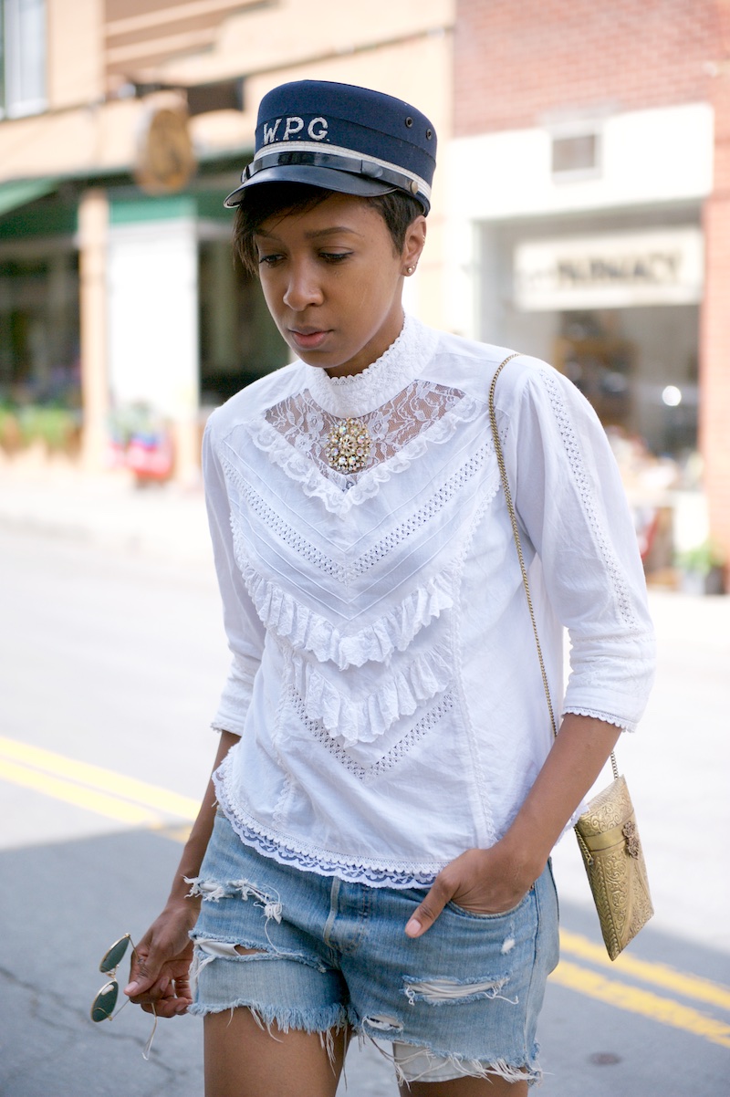 victorian blouse, metal purse