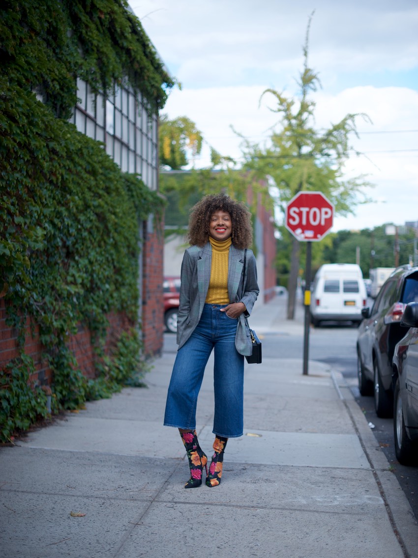 wide leg denim jeans and sock boots