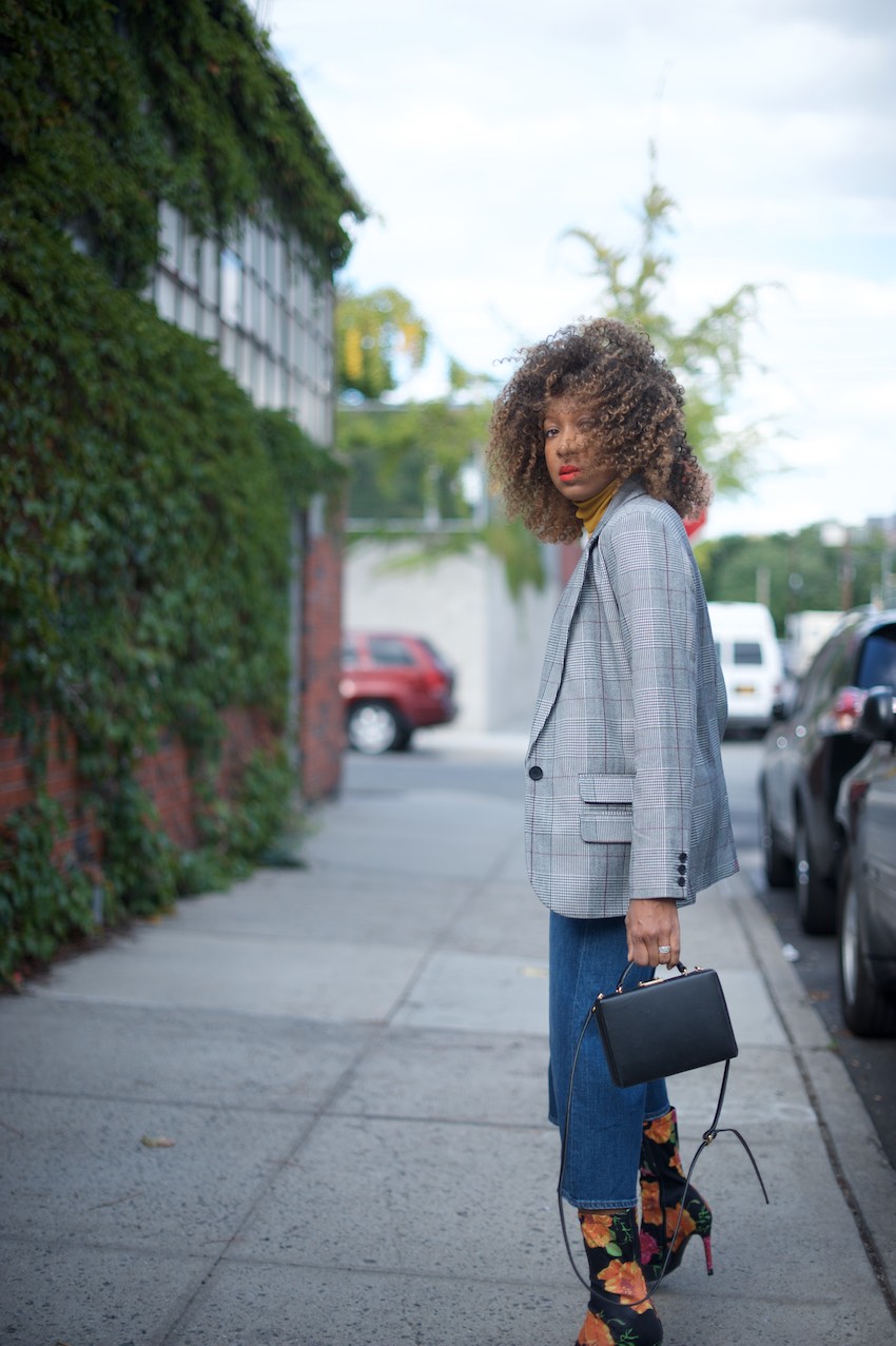 grey checked blazers and Mark Cross grace bag