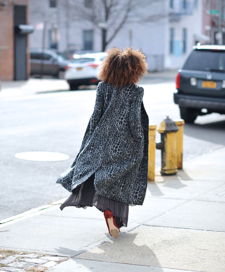 Karen Blanchard wearing zara bow suede ankle boots and an H&M leopard print coat