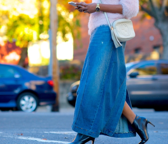 maxi denim skirt