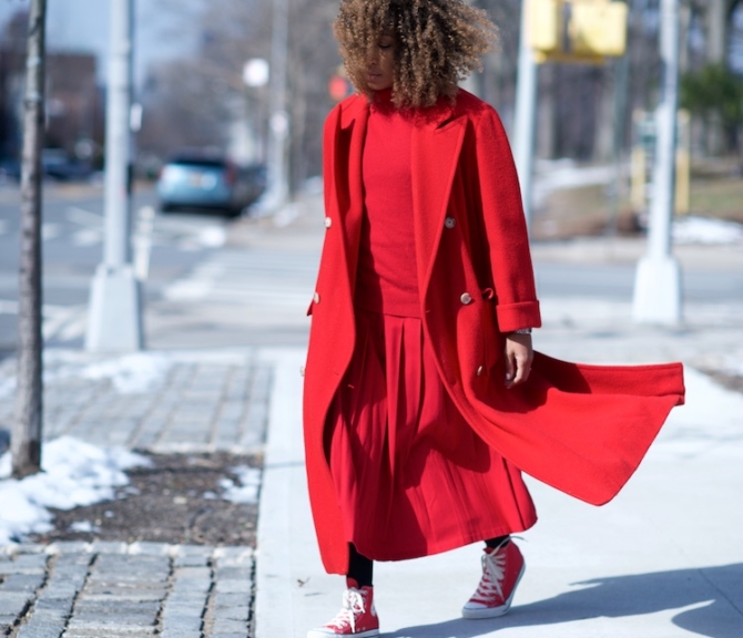 long red vintage red coat