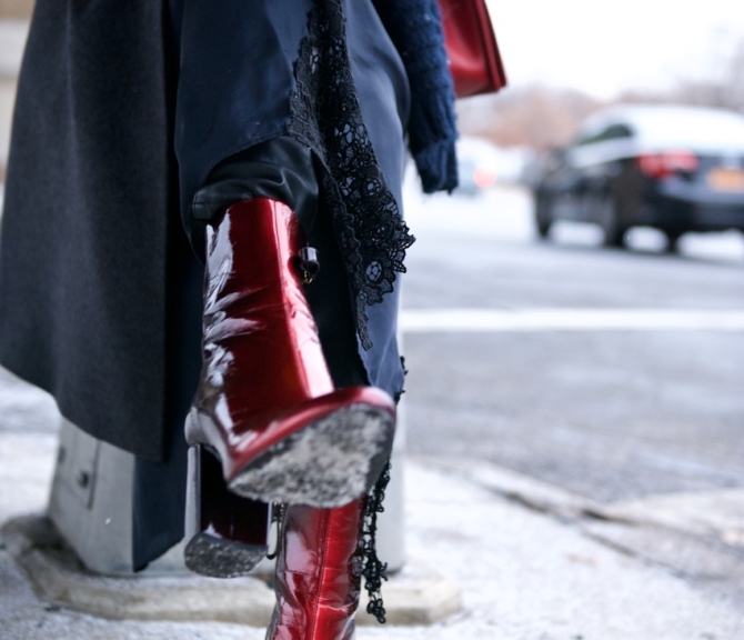 red patent leather boots