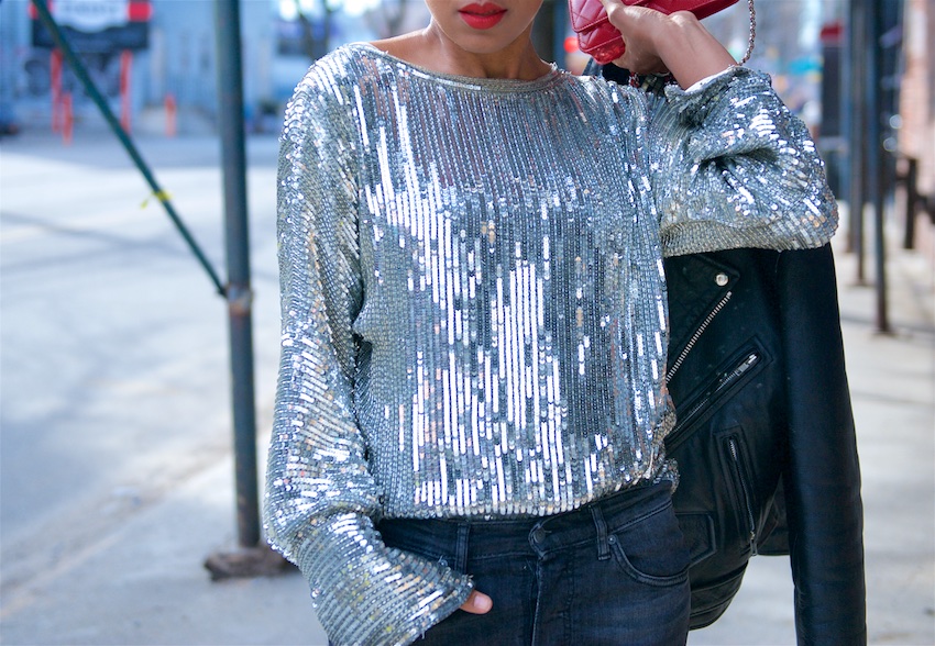 silver sequin top