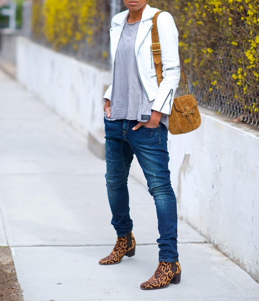 white leather jacket