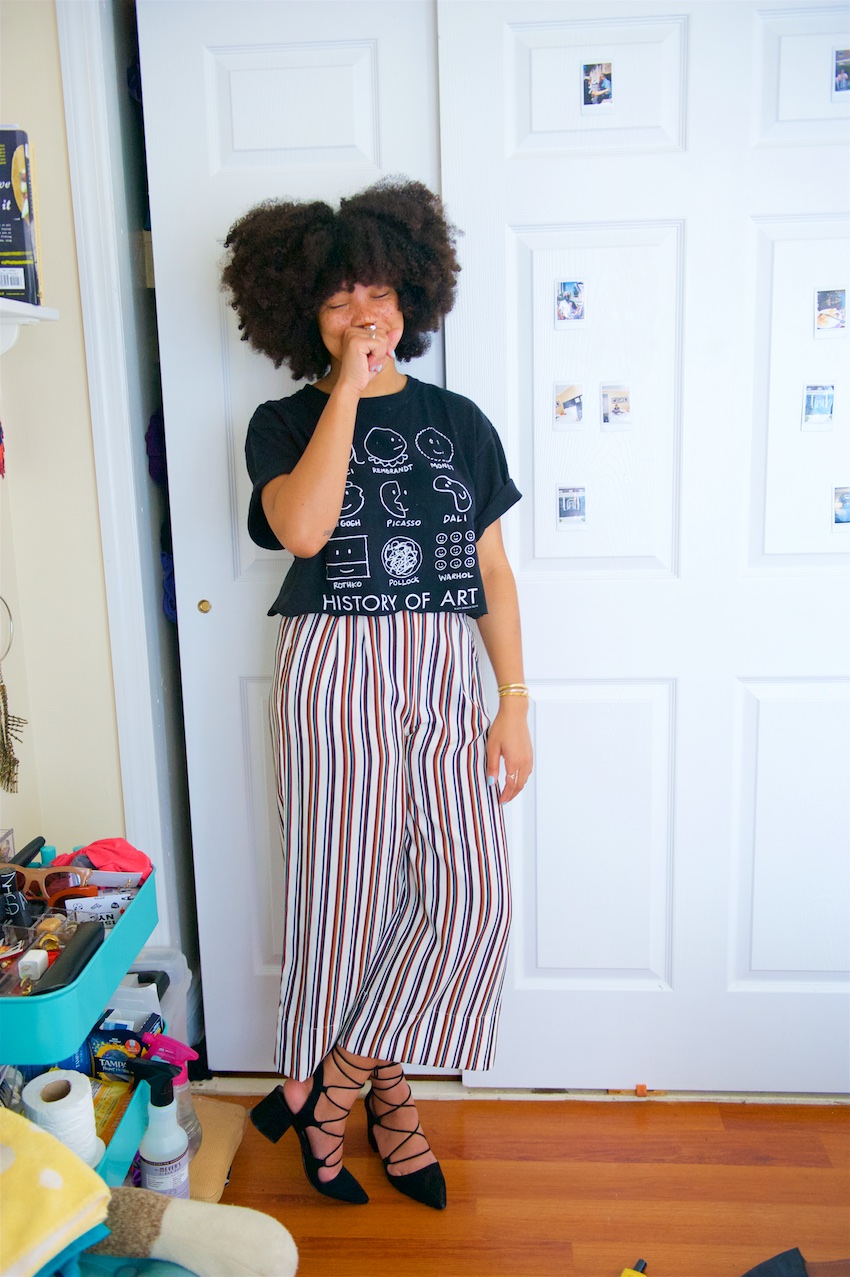 striped wide leg trousers