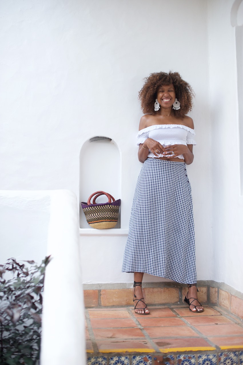 Gingham midi skirt