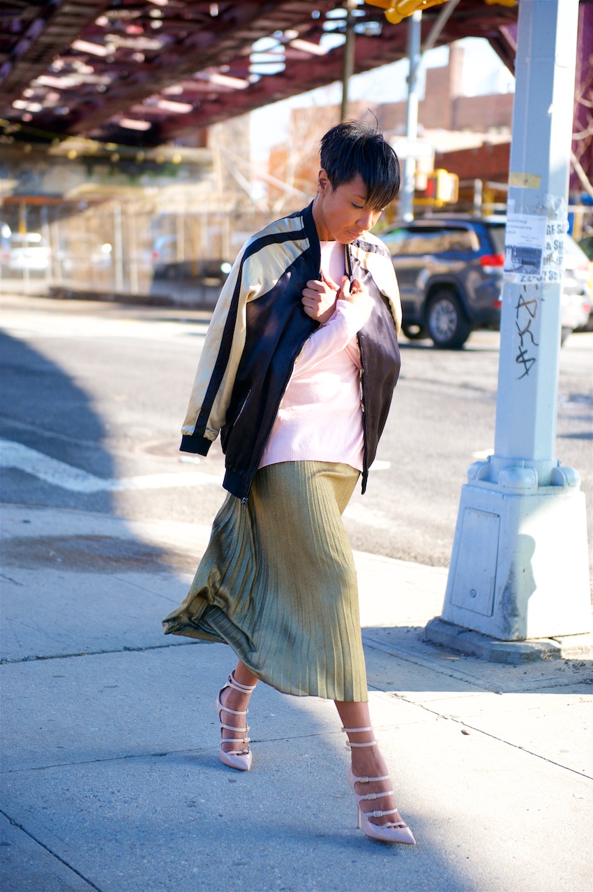 gold metallic pleat skirt