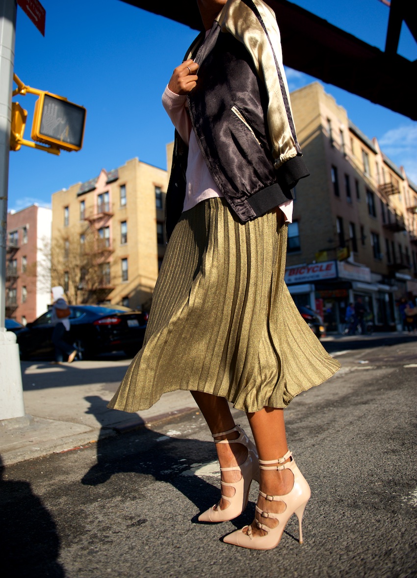 metallic pleated skirts