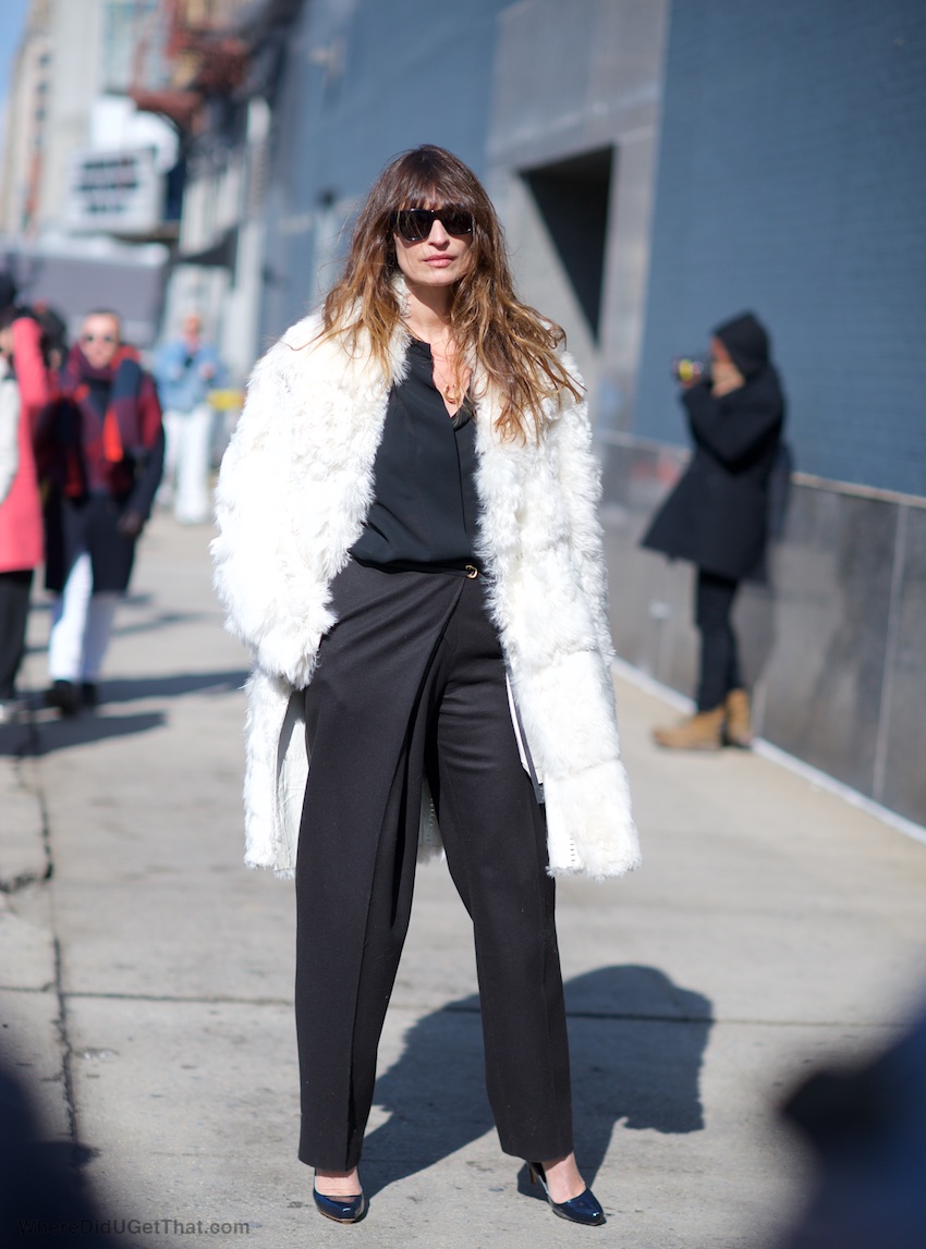 white faux fur coat