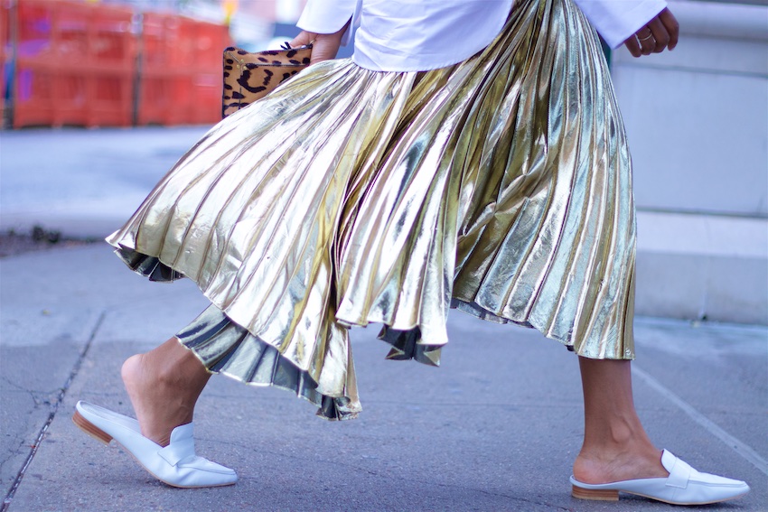 gold pleated skirts