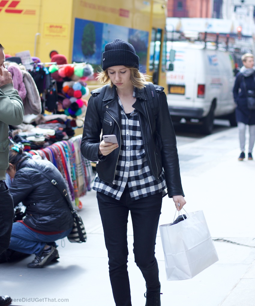 black leather jackets and plaid shirts