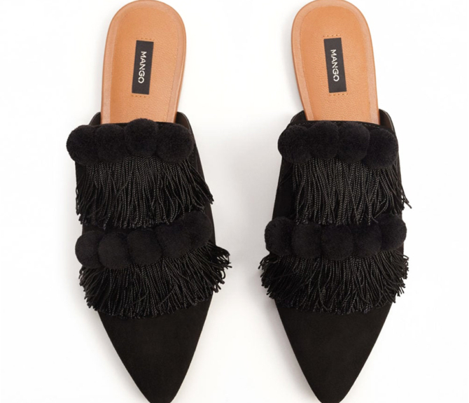 mango backless fringed mules