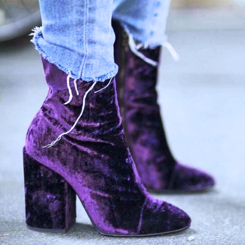 purple velvet ankle boots